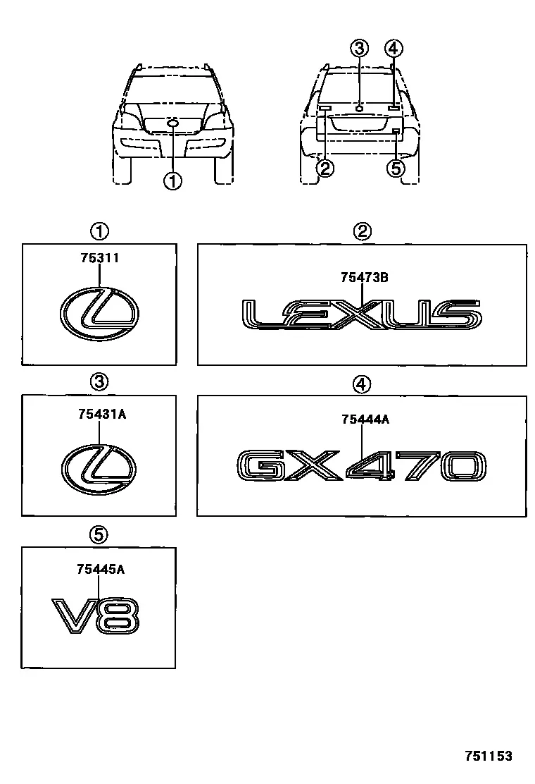 Emblems and name plates diagram