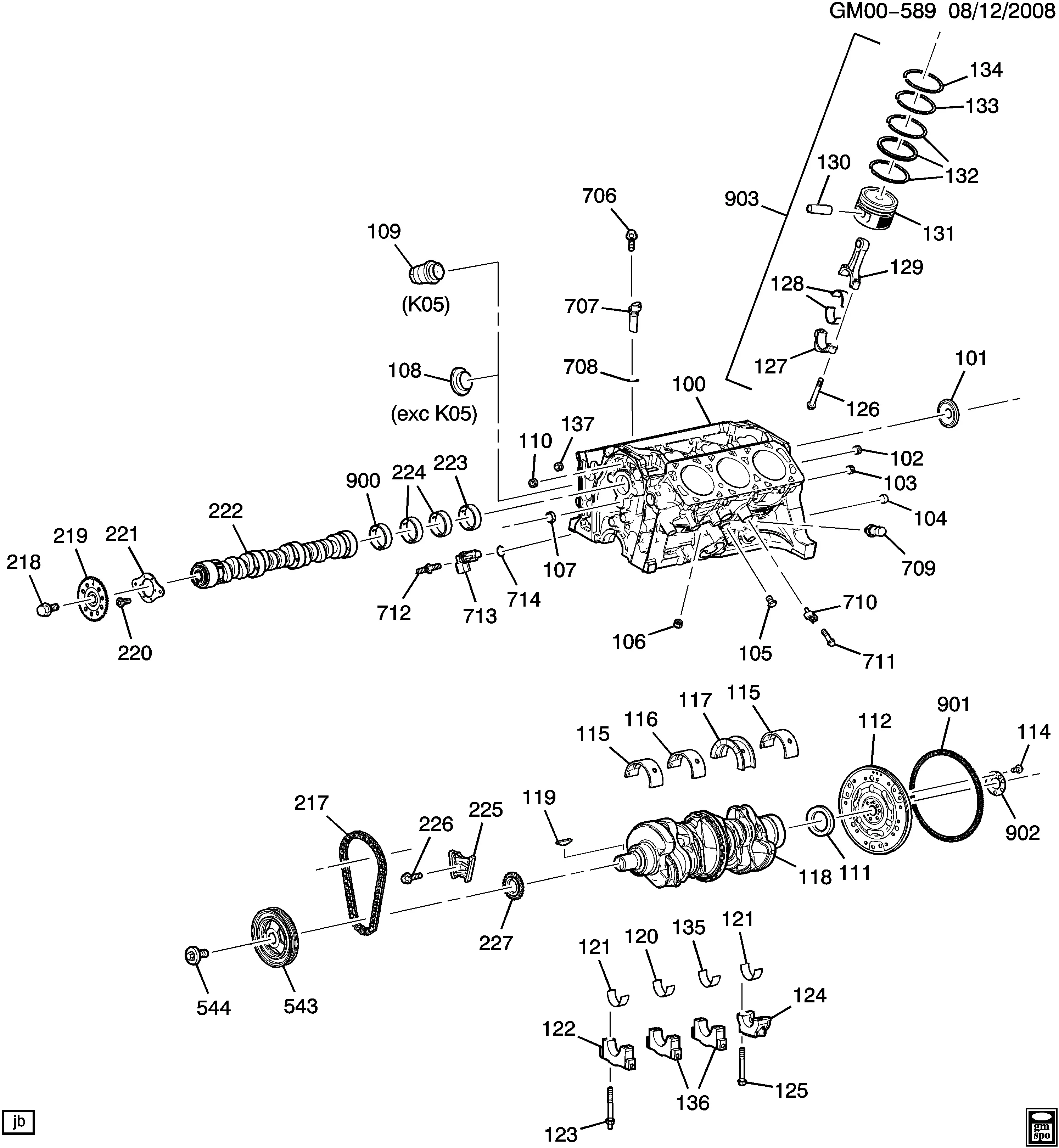 Cylinder block and internal parts diagram
