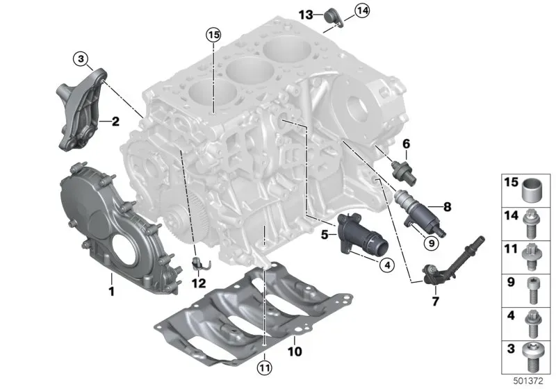 Engine block mounting parts diagram