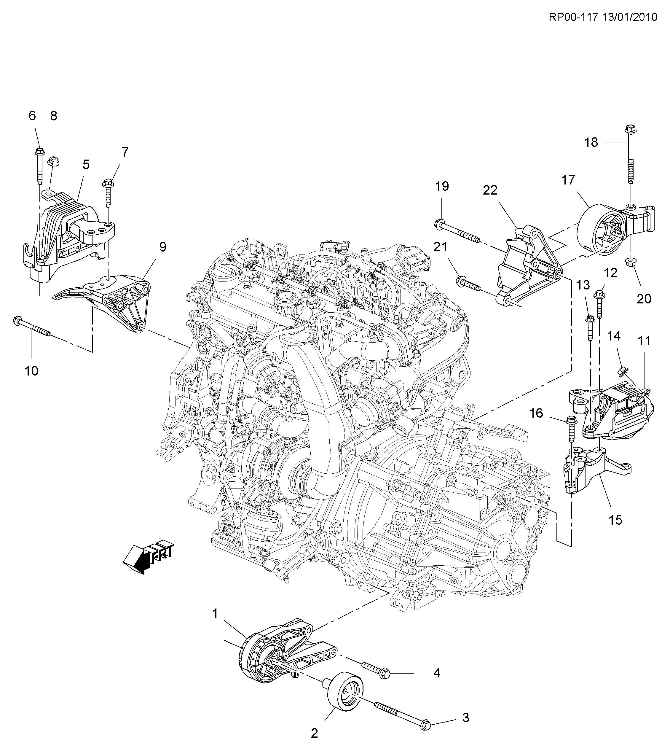 Engine and transmission mounts diagram