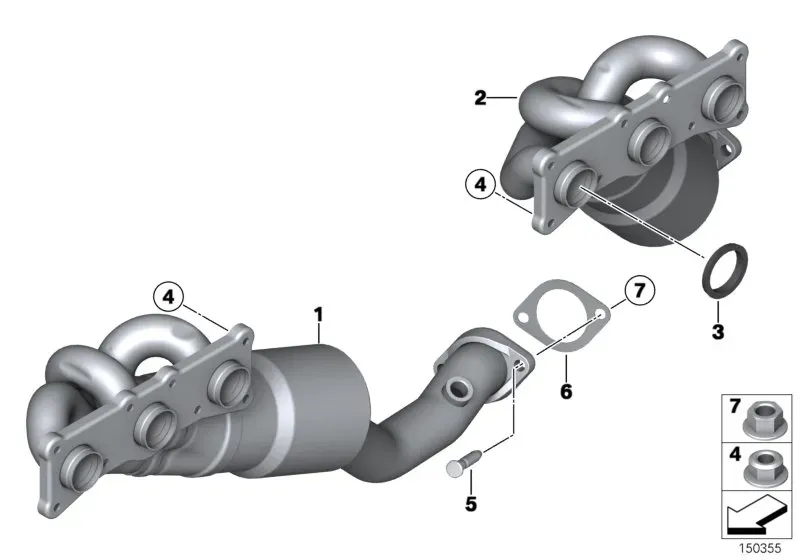Exhaust manifold with catalytic converter diagram