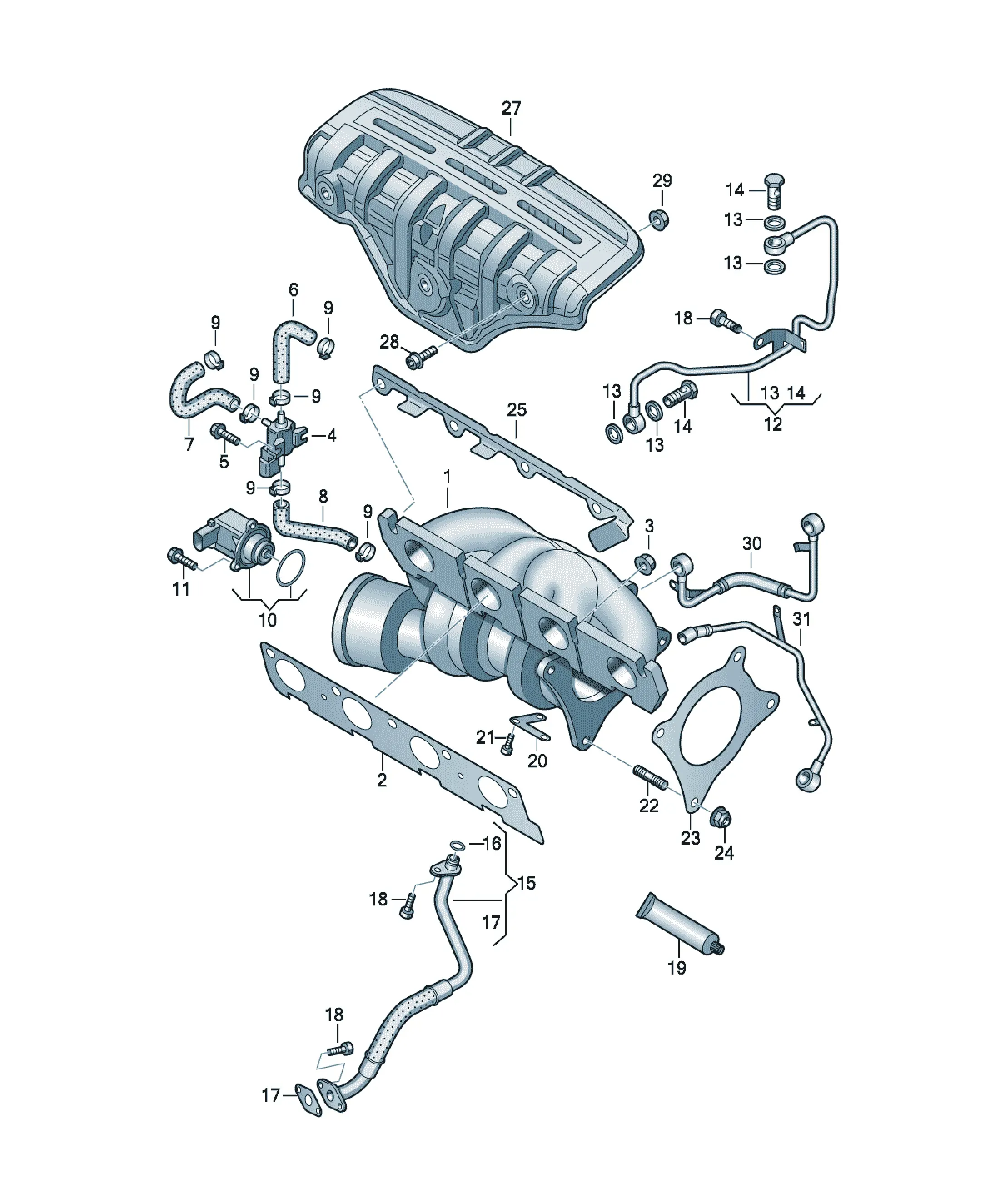 Exhaust manifold with turbocharger diagram