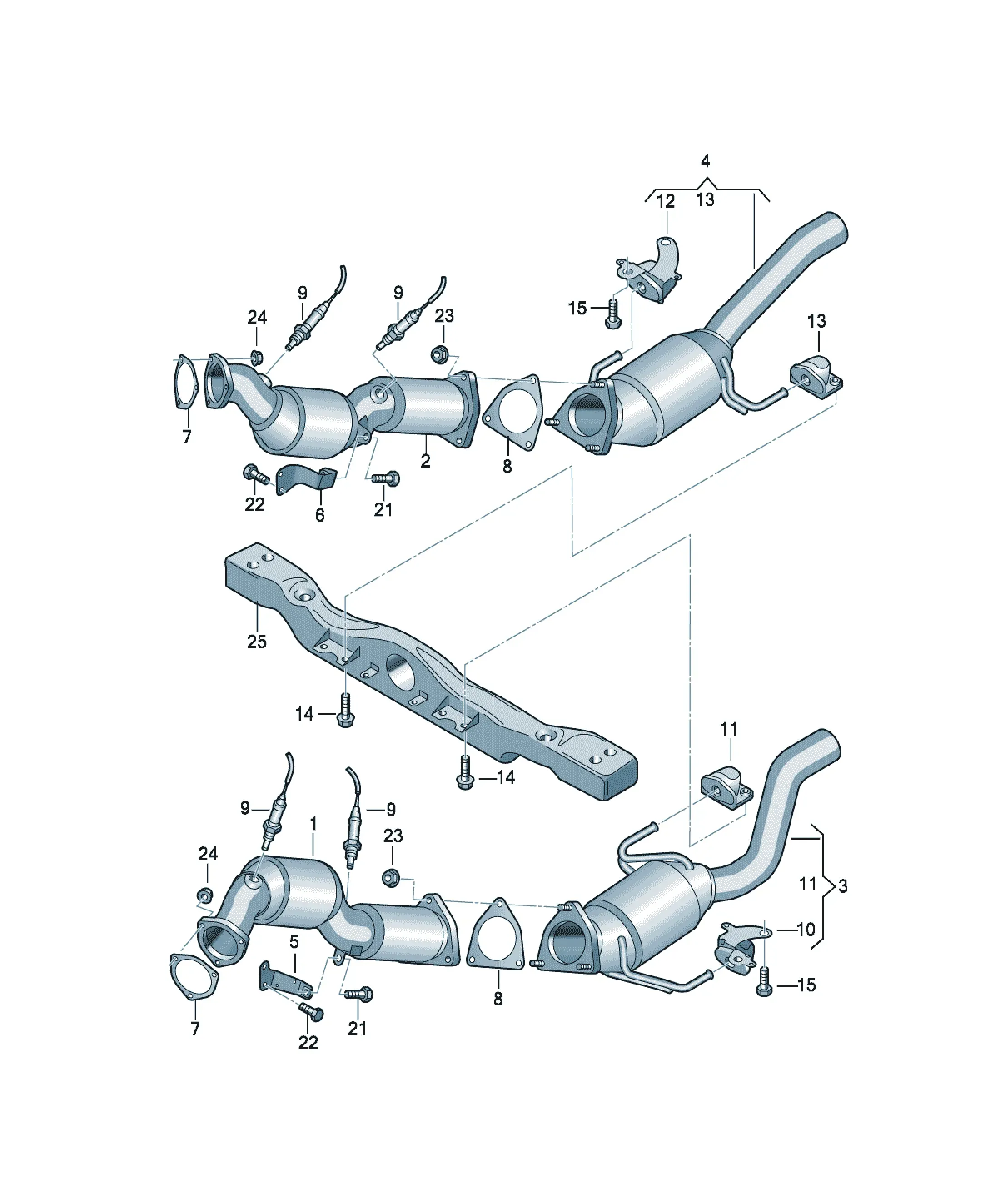 Exhaust pipe with catalyst diagram