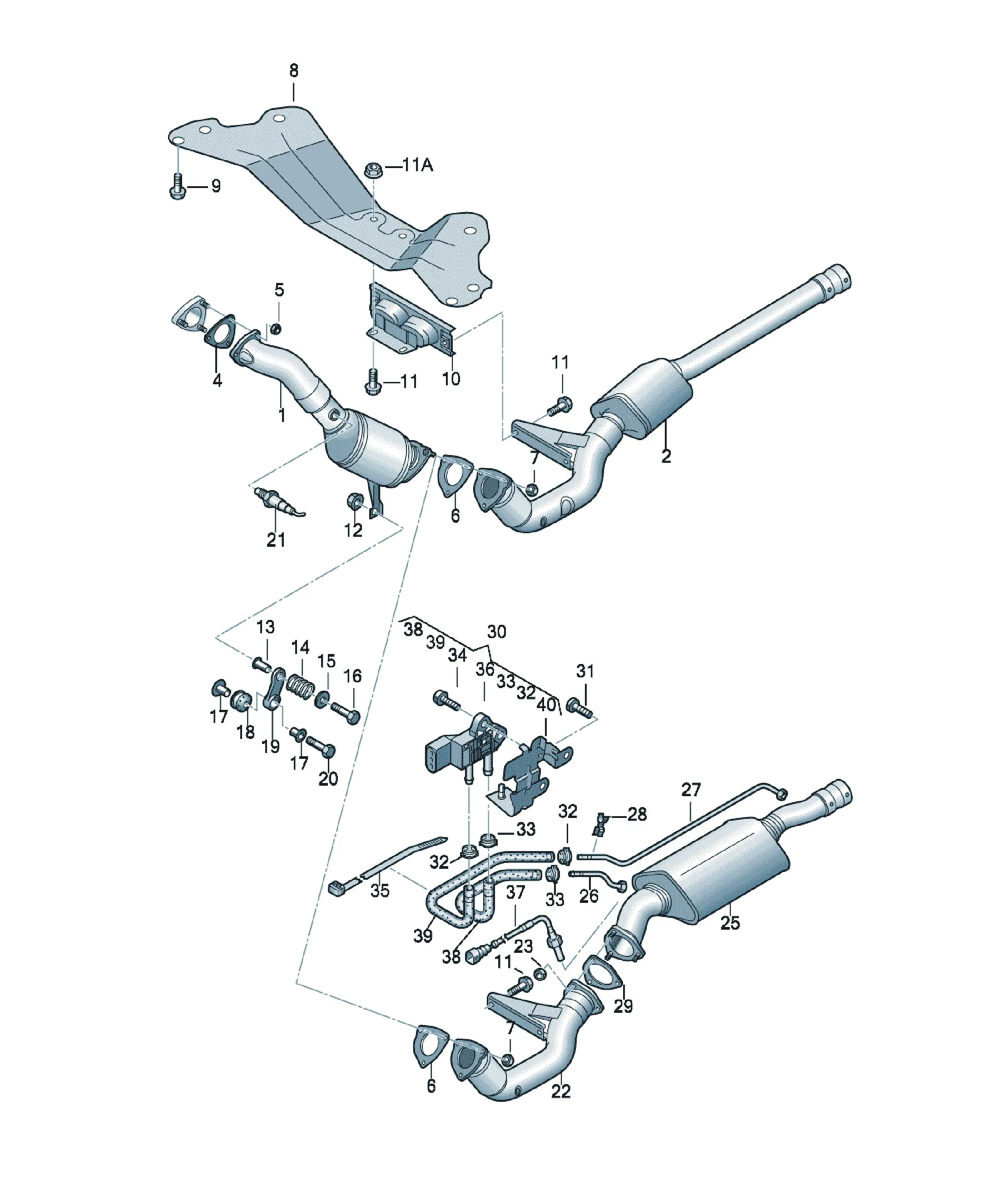 Exhaust pipe with catalyst diagram