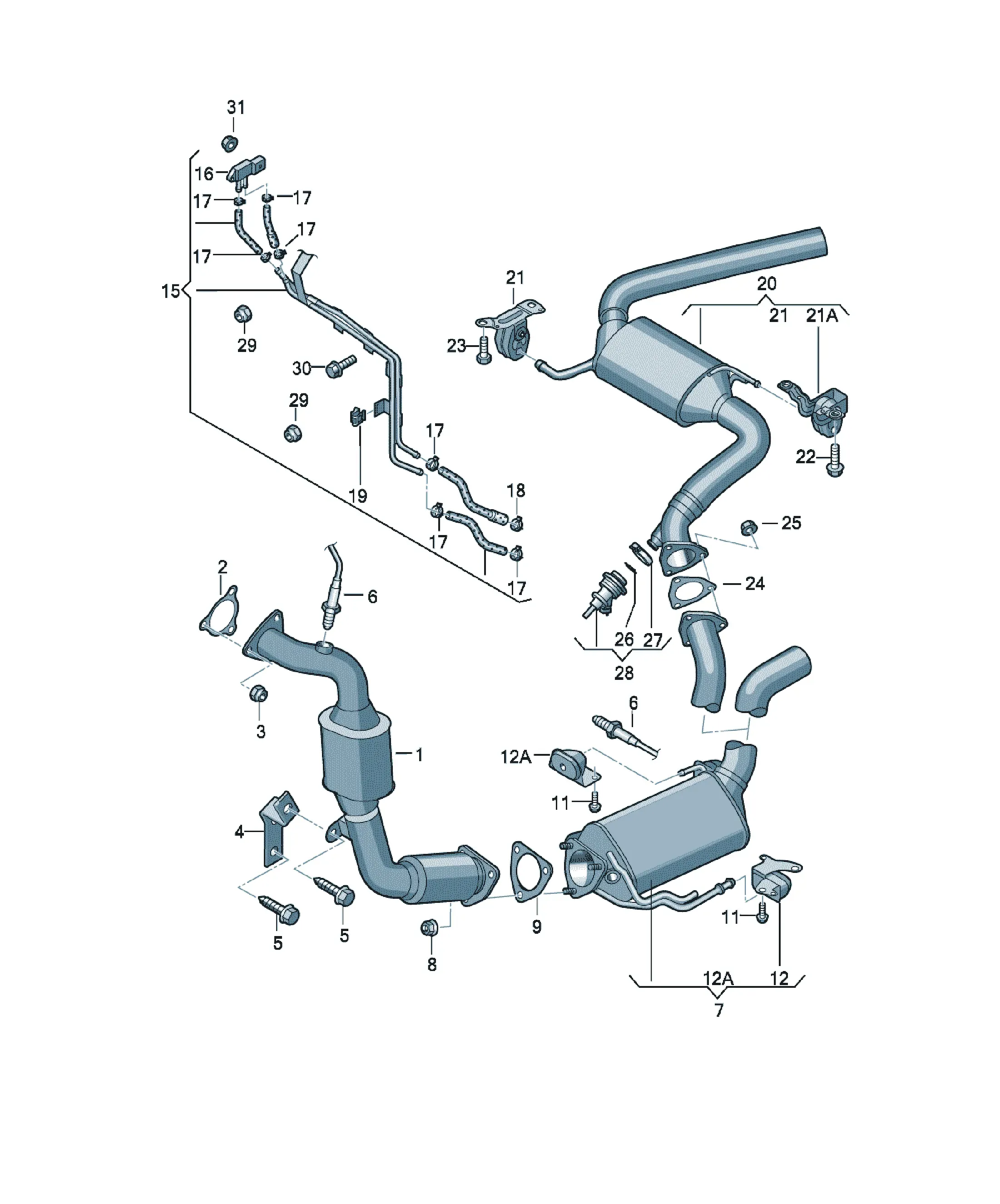 Exhaust pipe with catalyst diagram