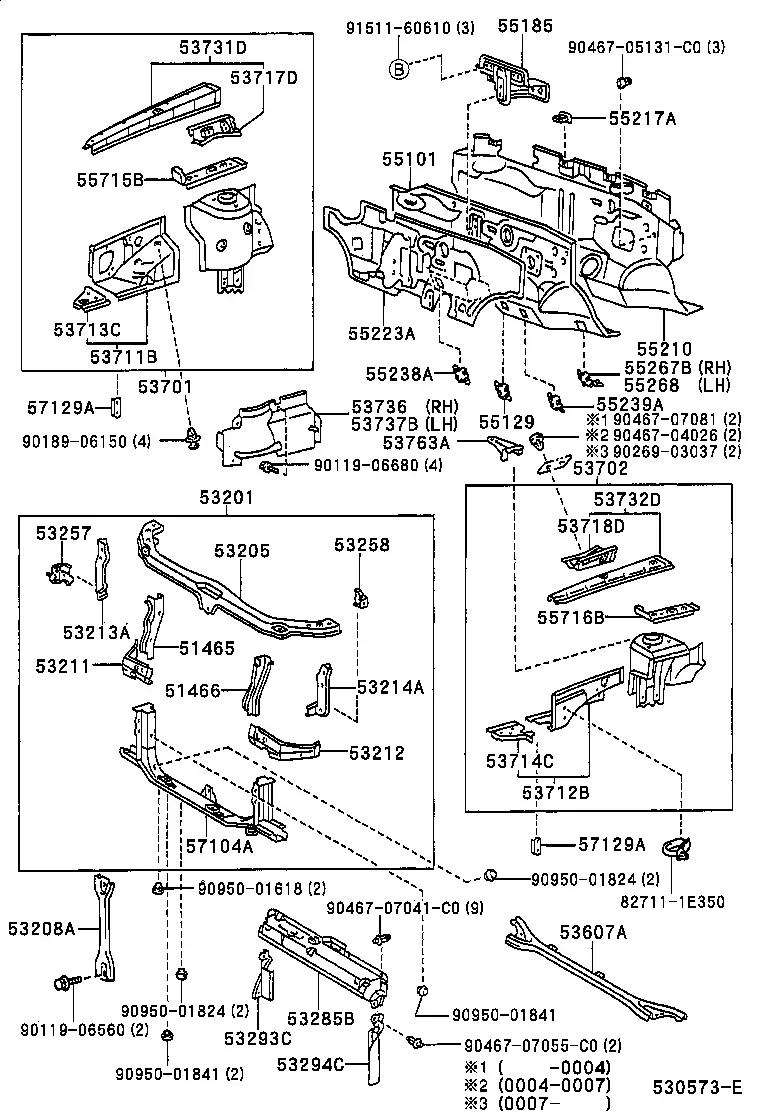 Front Fender Apron and Dash Panel diagram