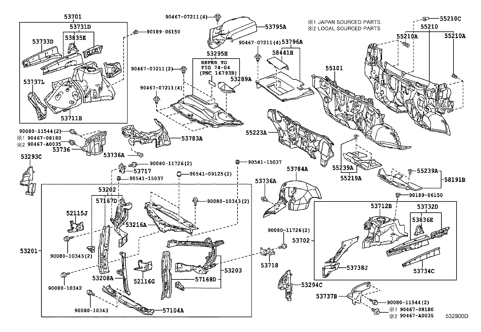 Front Fender Apron and Dash Panel diagram