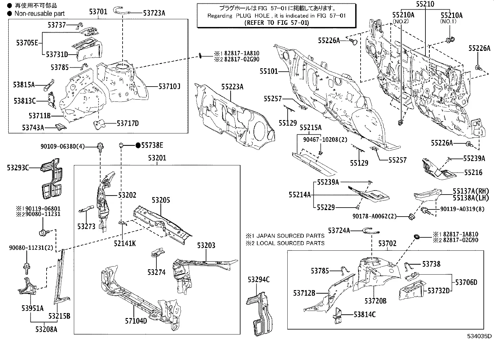 Front Fender Apron and Dash Panel diagram