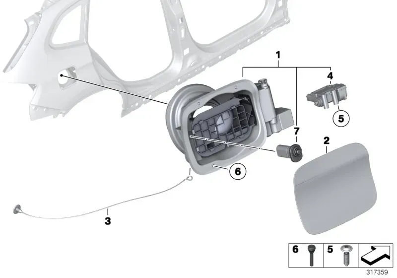 Fuel tank filler flap diagram