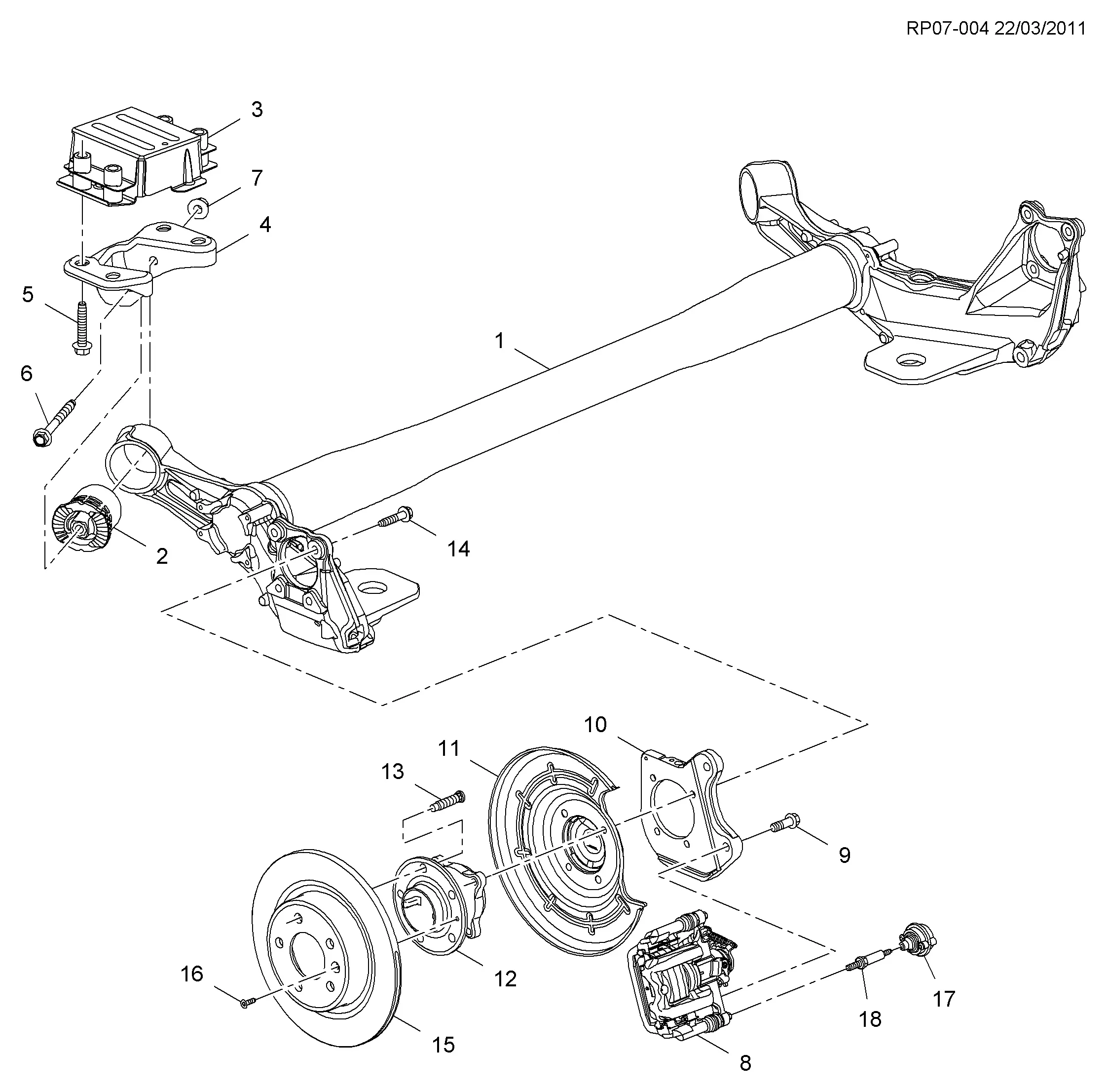 Rear suspension and brake system diagram