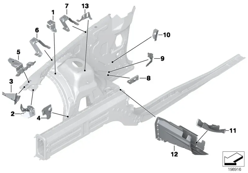 Front body bracket, right diagram