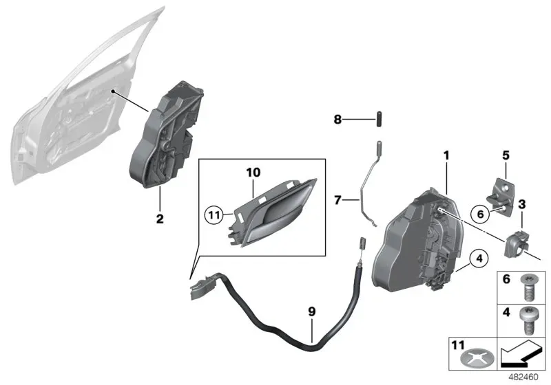 Front door lock mechanism diagram