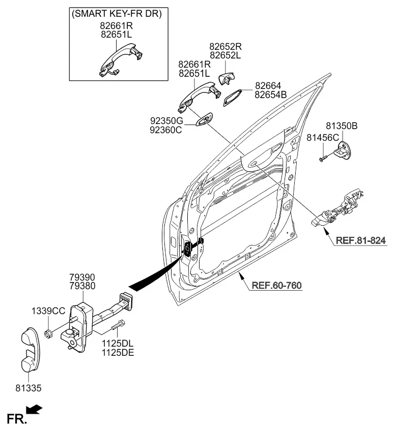 Front door lock and handle diagram