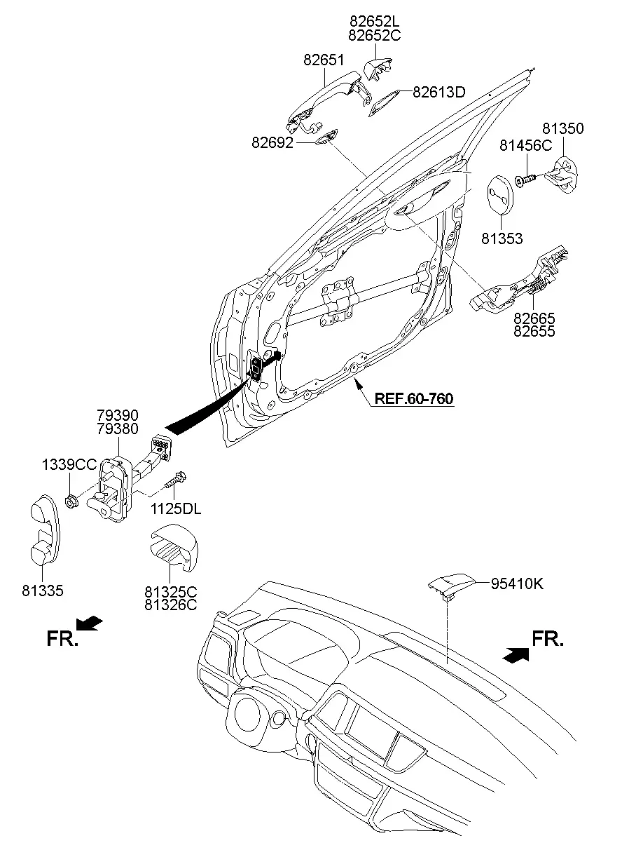 Front door lock and handle diagram