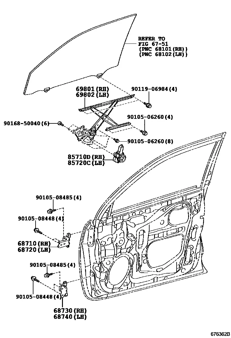 Front door window regulator and hinge diagram