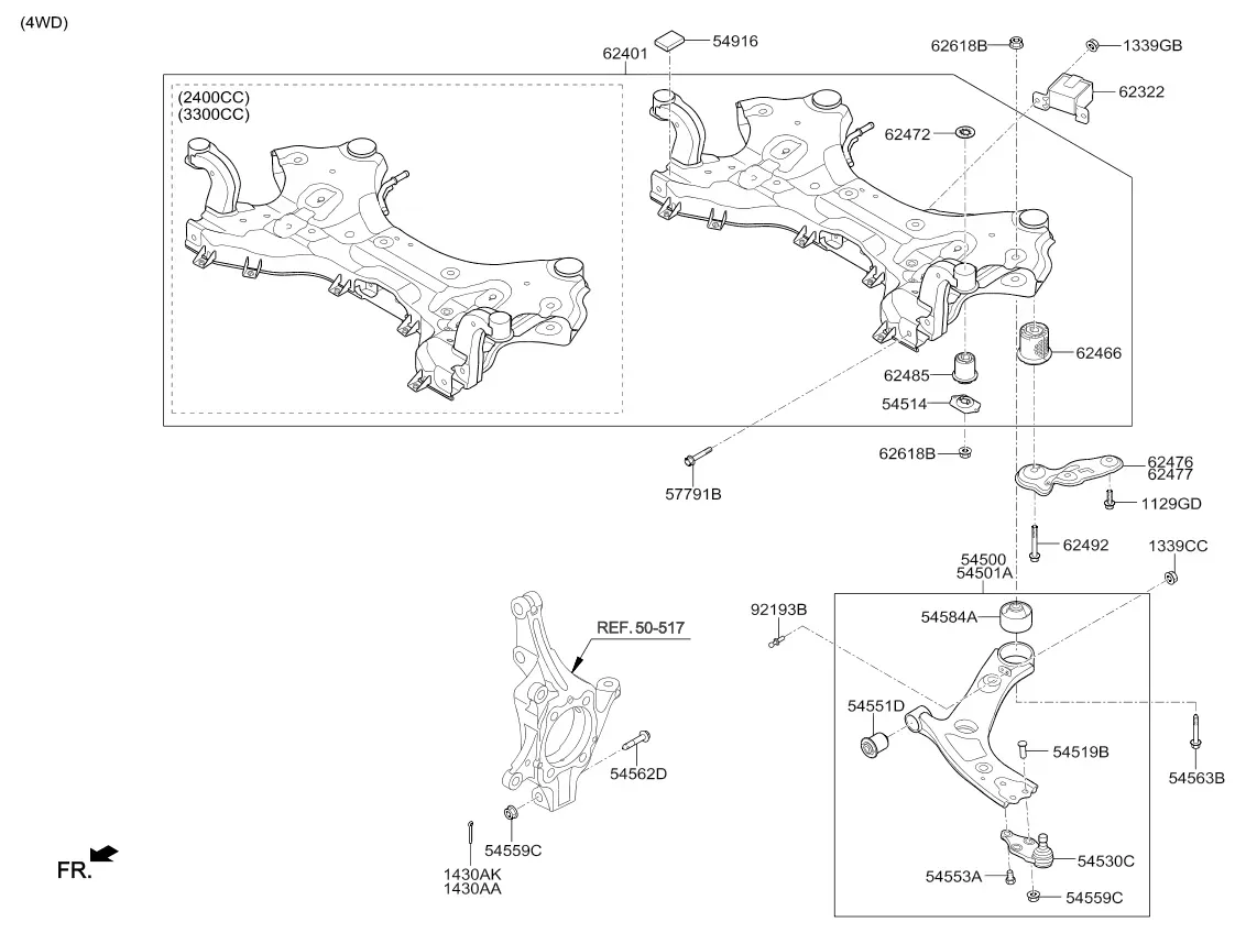Front suspension subframe diagram