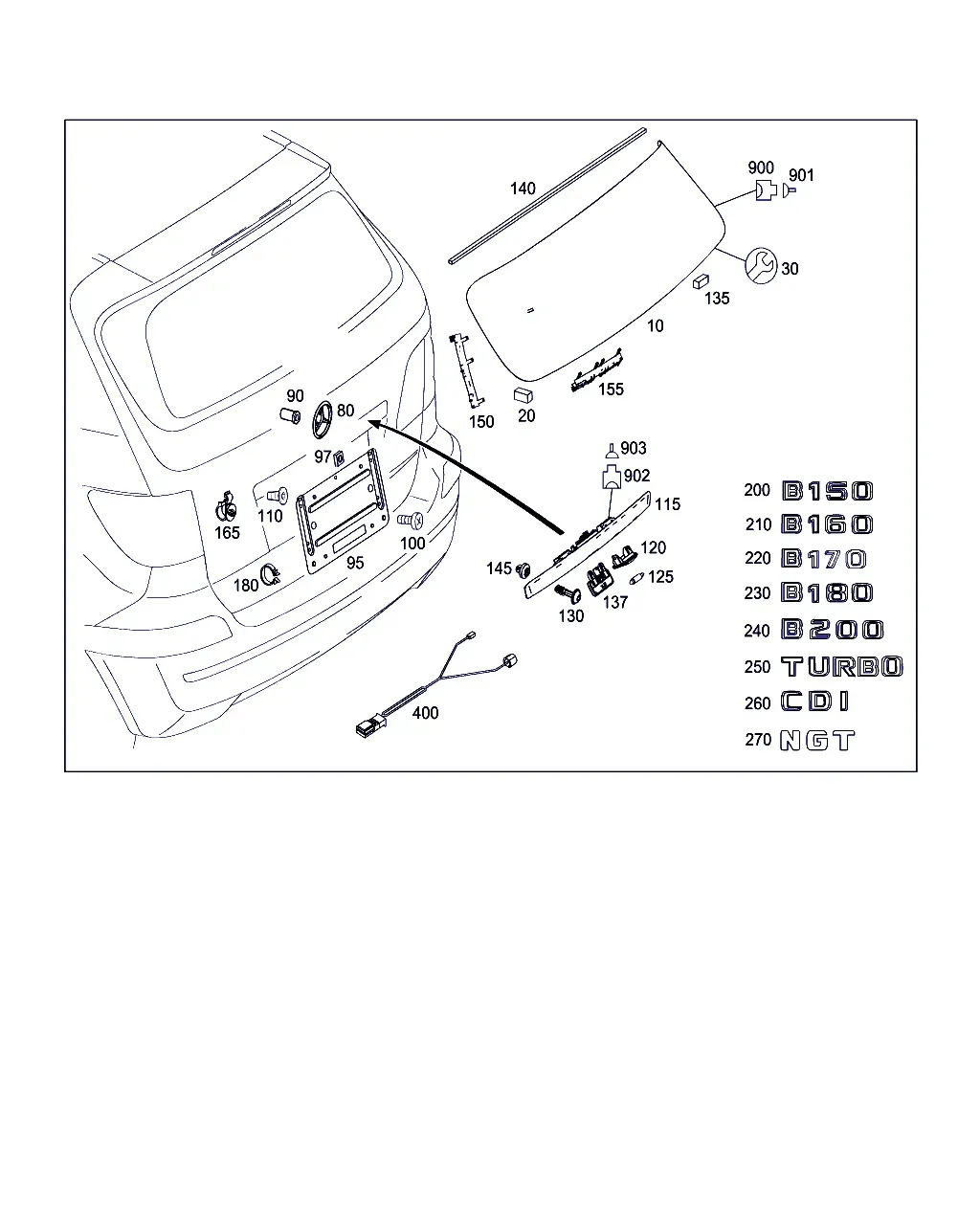 Tailgate Fittings and Window diagram