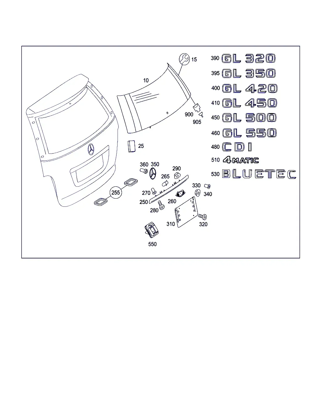 Tailgate Fittings and Window diagram
