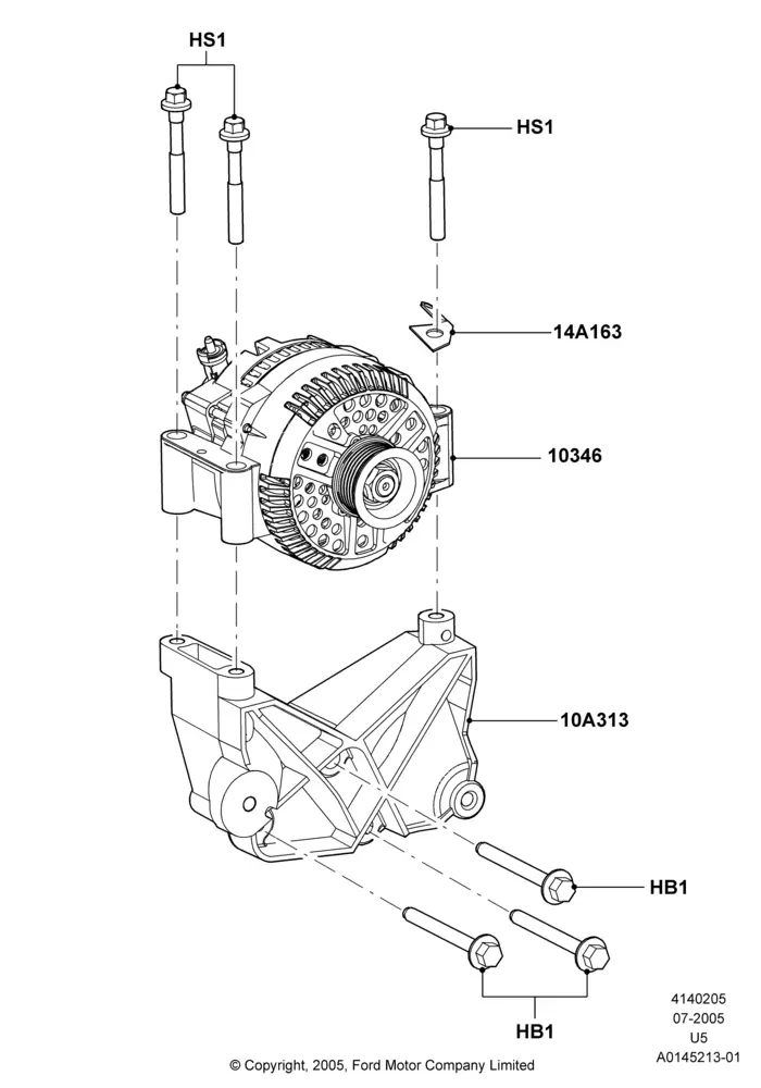Alternator and Mounting Bracket diagram