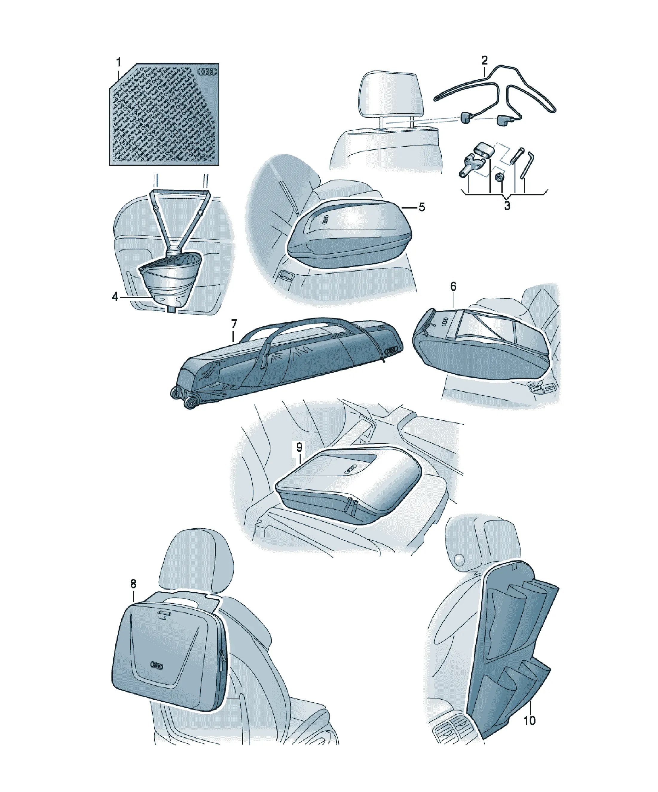 Interior organizers and accessories diagram