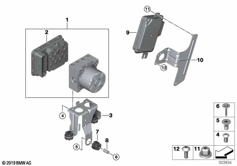 DSC Hydraulic Unit, ECU and Bracket diagram