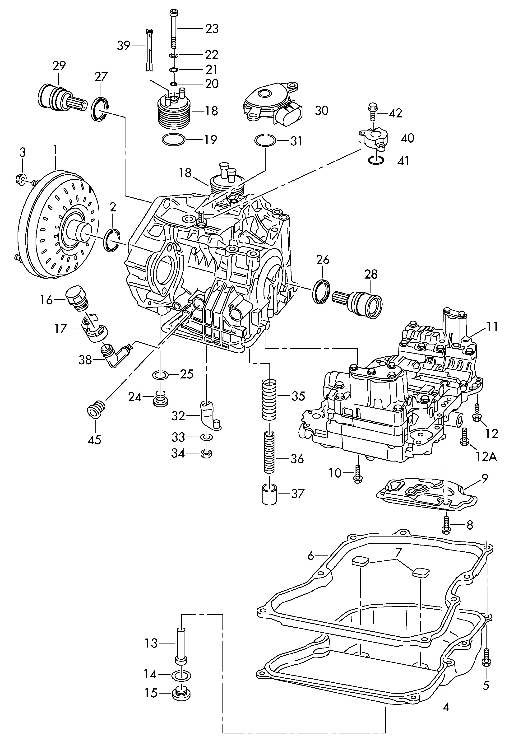Torque Converter, Oil Pan and Valve Body diagram