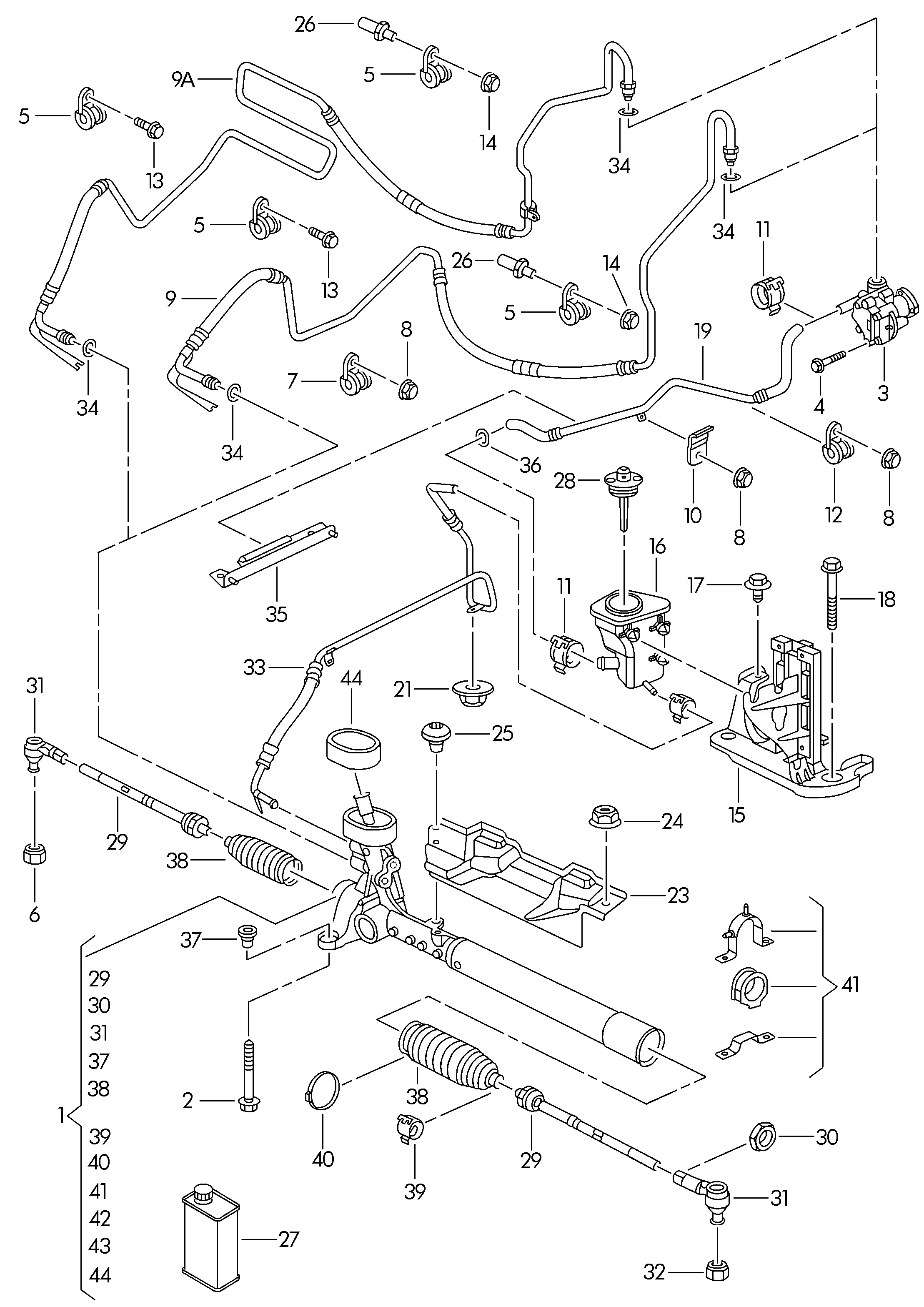 Power Steering System with Reservoir diagram