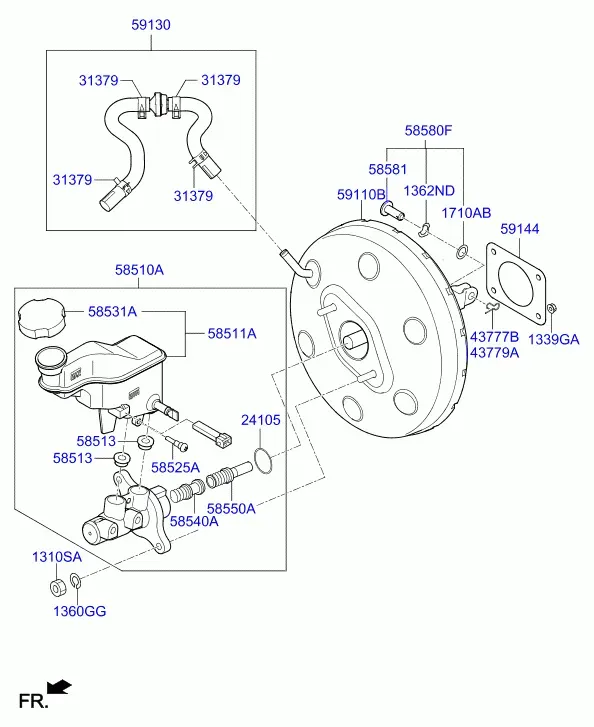 Главный тормозной цилиндр и усилитель тормозов diagram