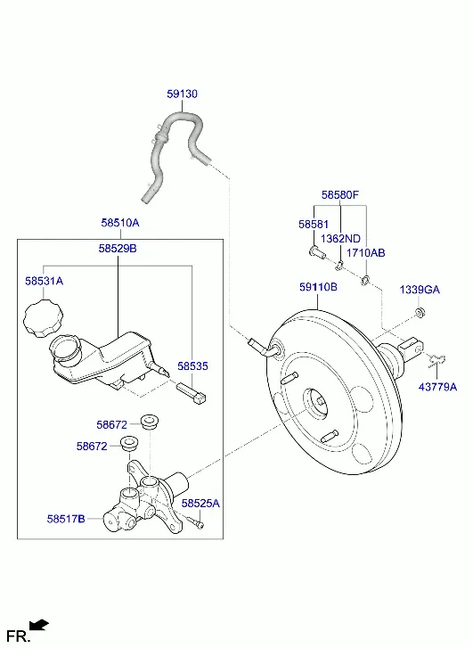 Главный тормозной цилиндр и усилитель тормозов diagram