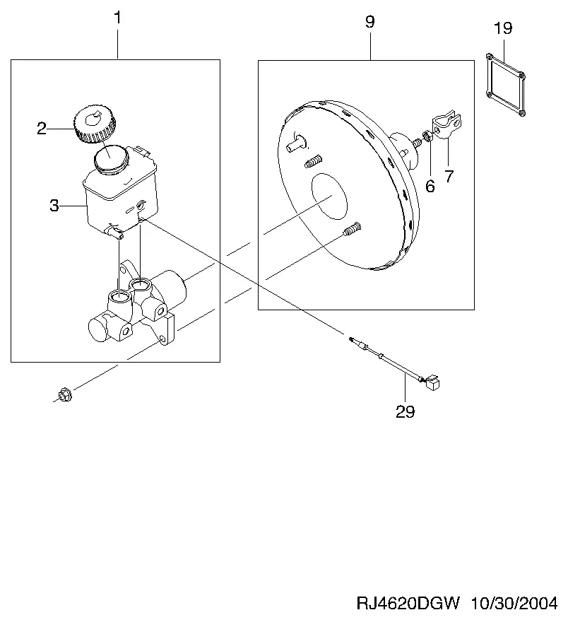 Brake Master Cylinder and Booster diagram