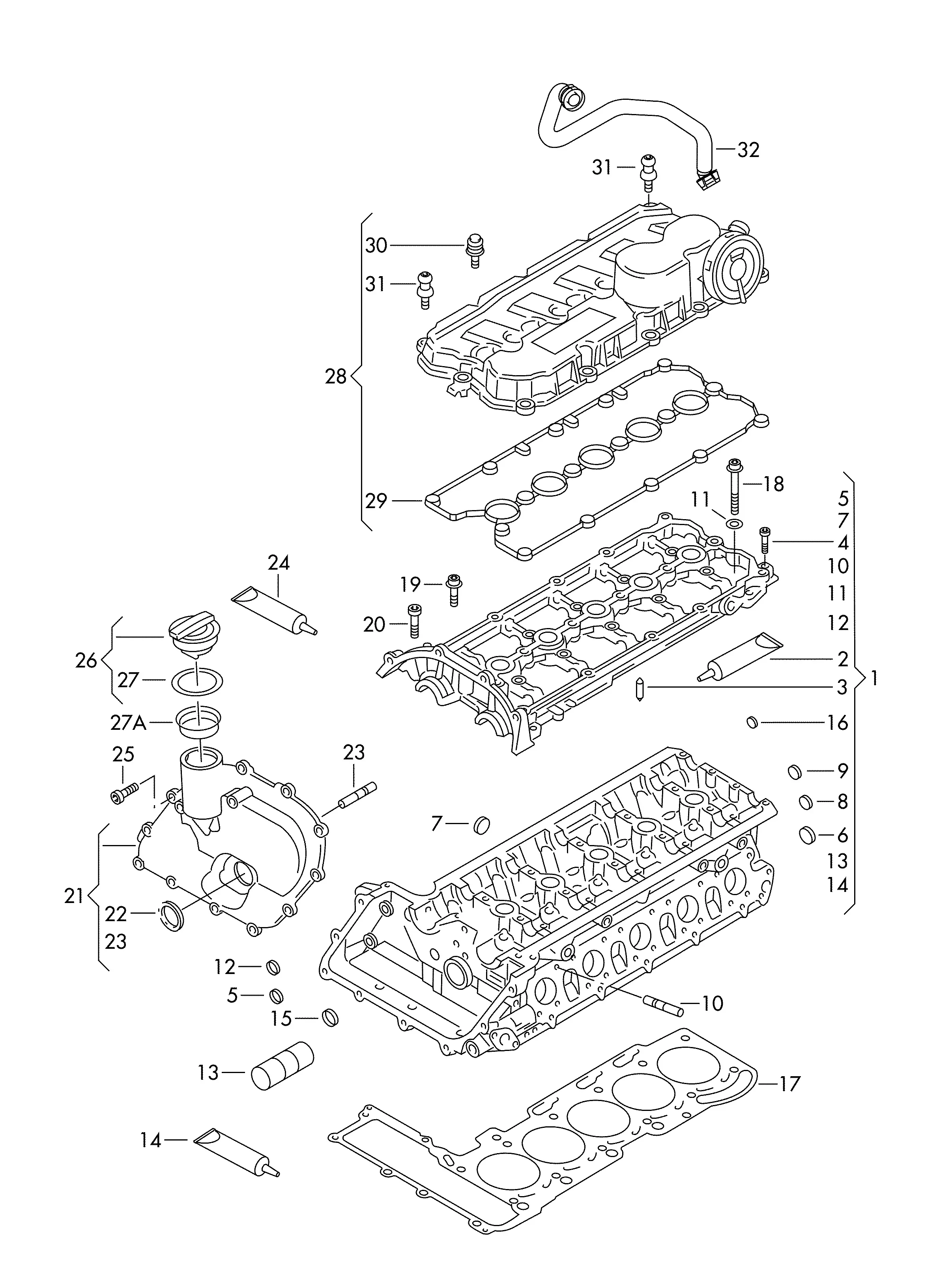 Cylinder head and valve cover diagram