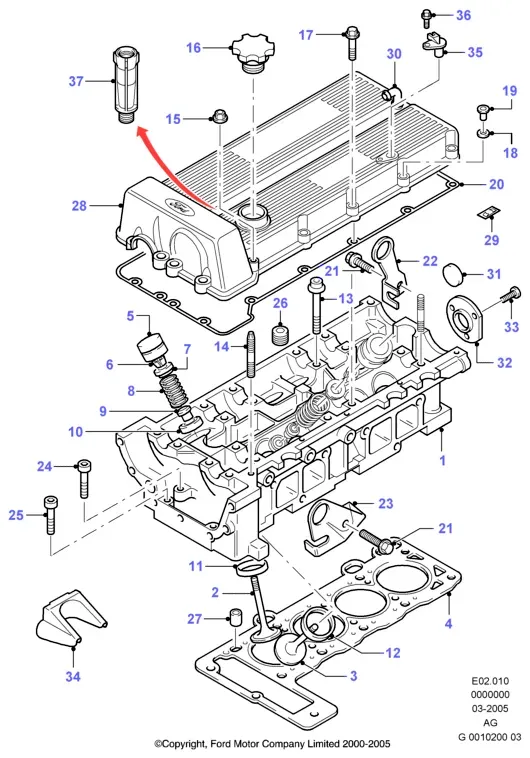 Cylinder Head with Valves and Cover diagram
