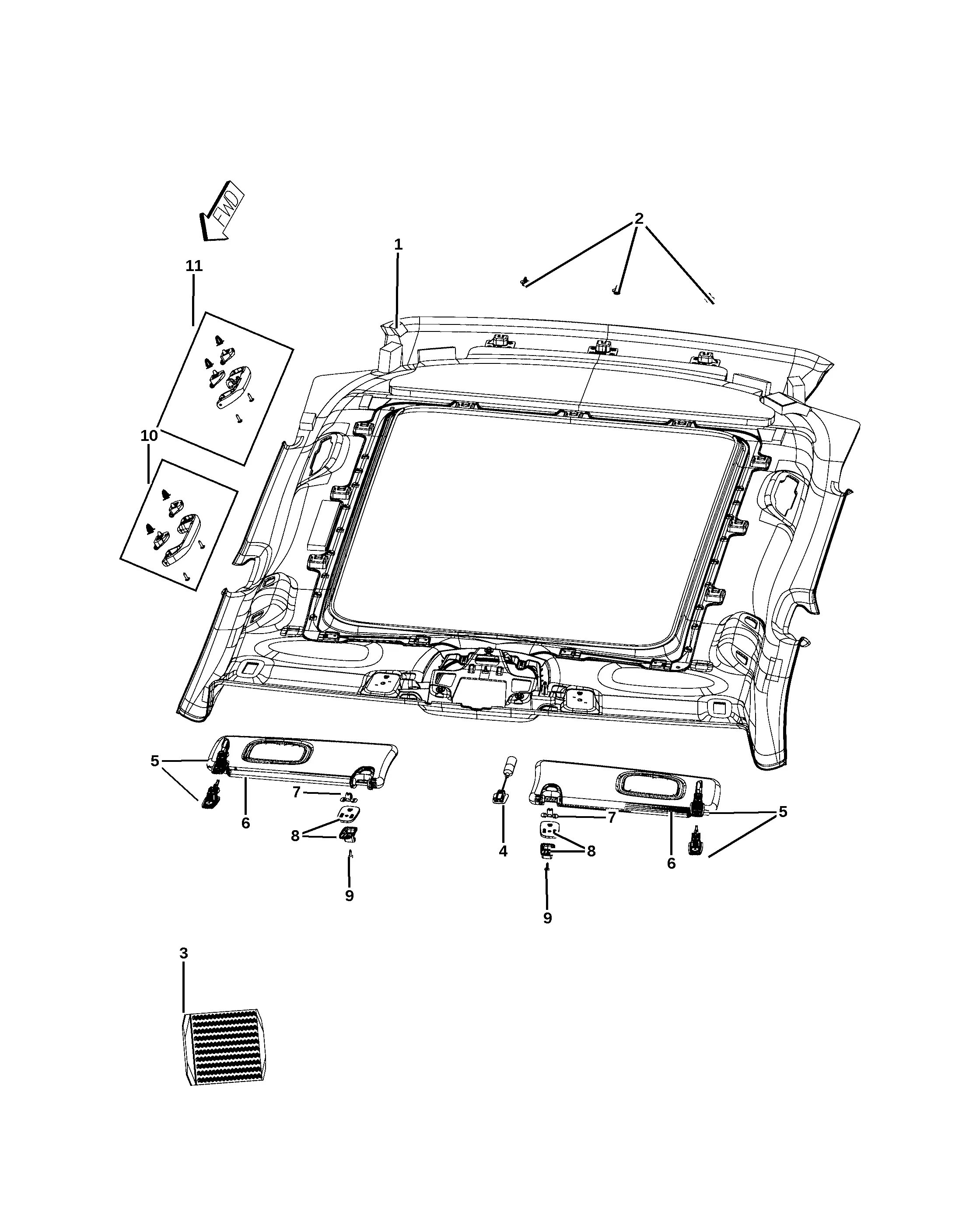 Headliner and visors diagram