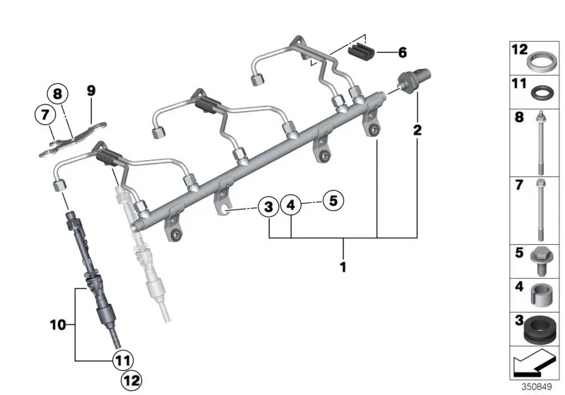 Fuel rail and injectors diagram