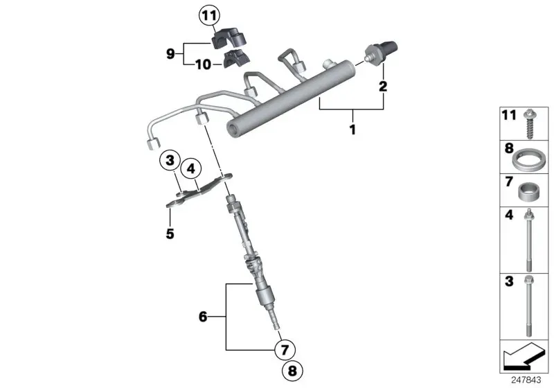 Fuel rail and injectors diagram