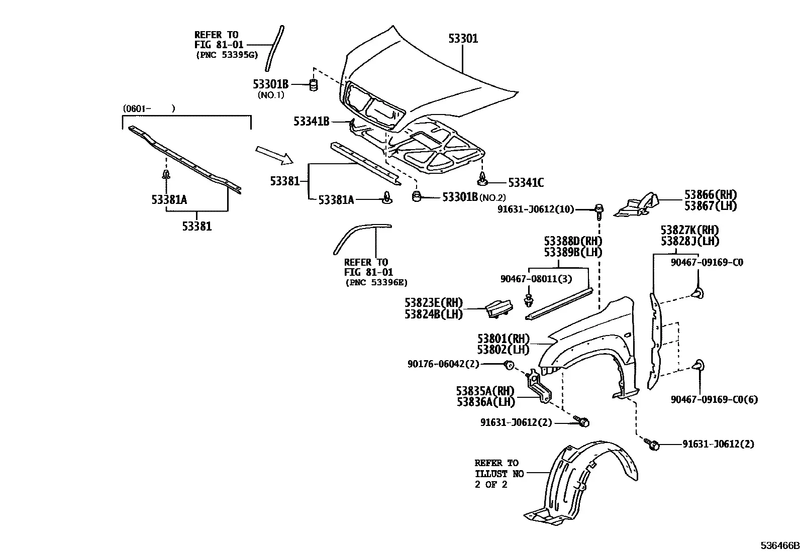 Hood and front fender diagram