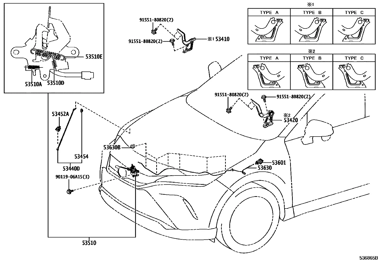Hood lock and hinges diagram