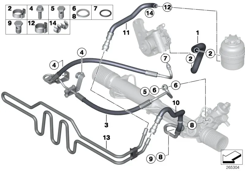 Power steering oil pipes diagram