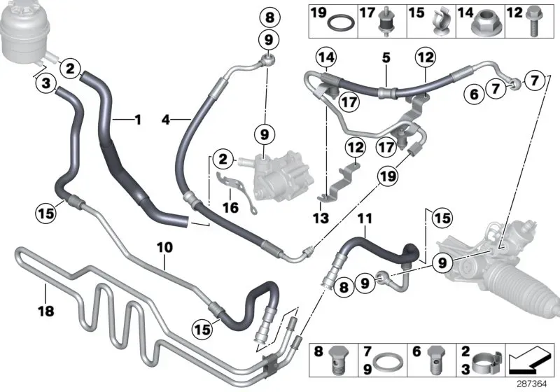 Power steering oil pipes diagram
