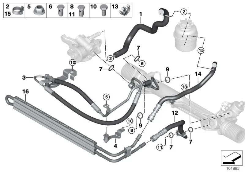 Power steering oil pipes diagram