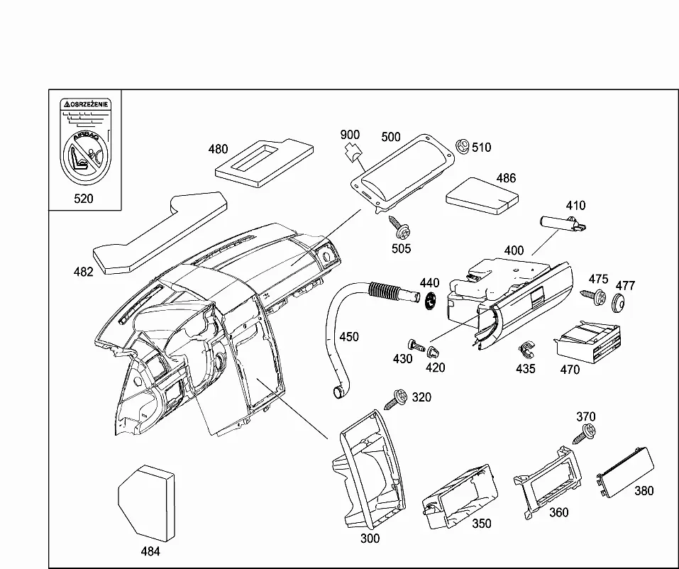 Instrument panel and glove compartment diagram