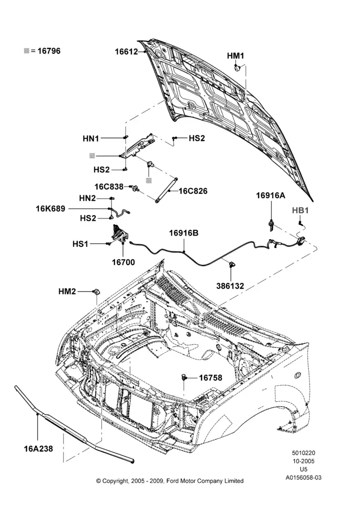 Hood and Related Parts diagram
