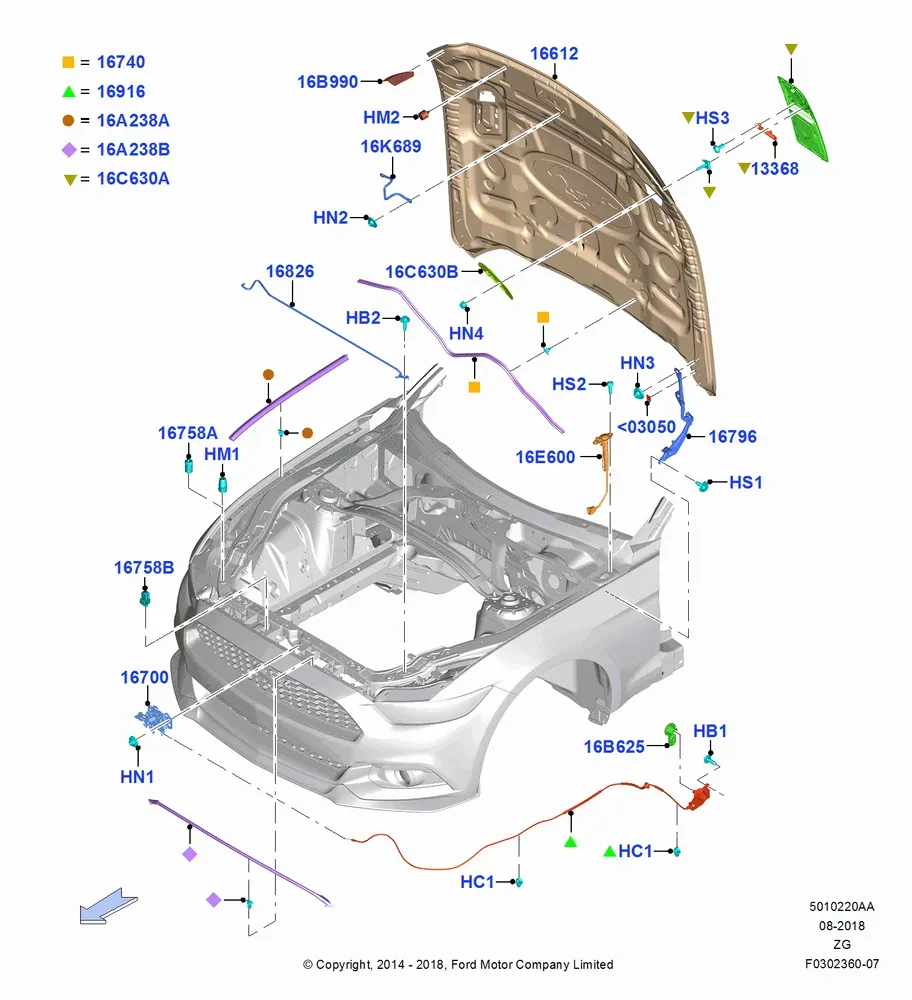 Hood and Related Parts diagram