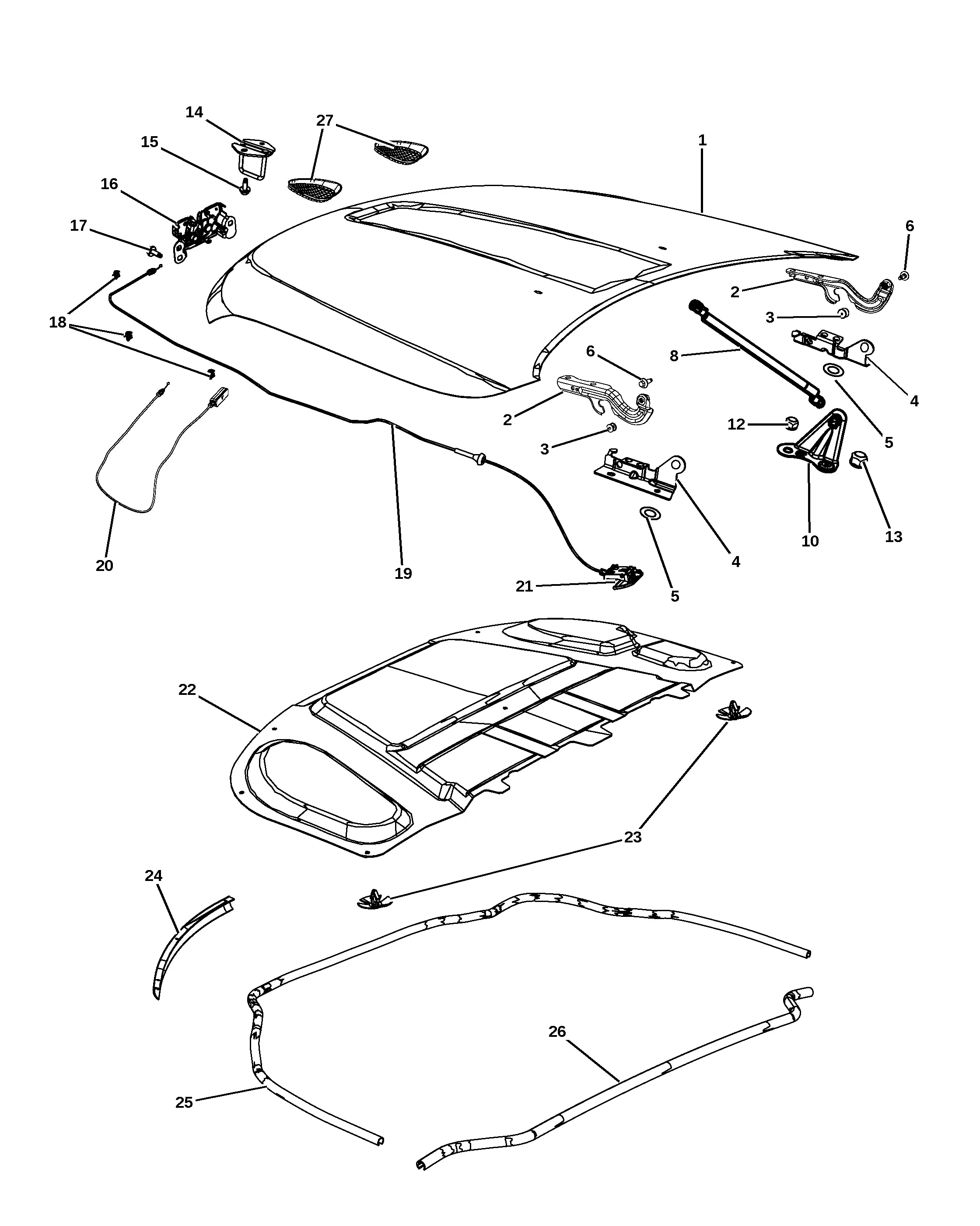 Hood with Hinges and Latch diagram