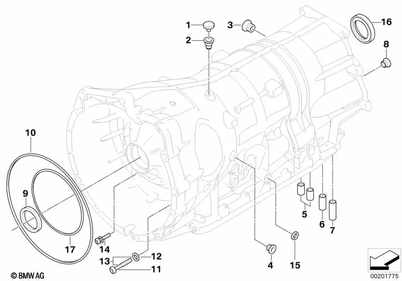 GA6HP26Z AWD Transmission Case diagram