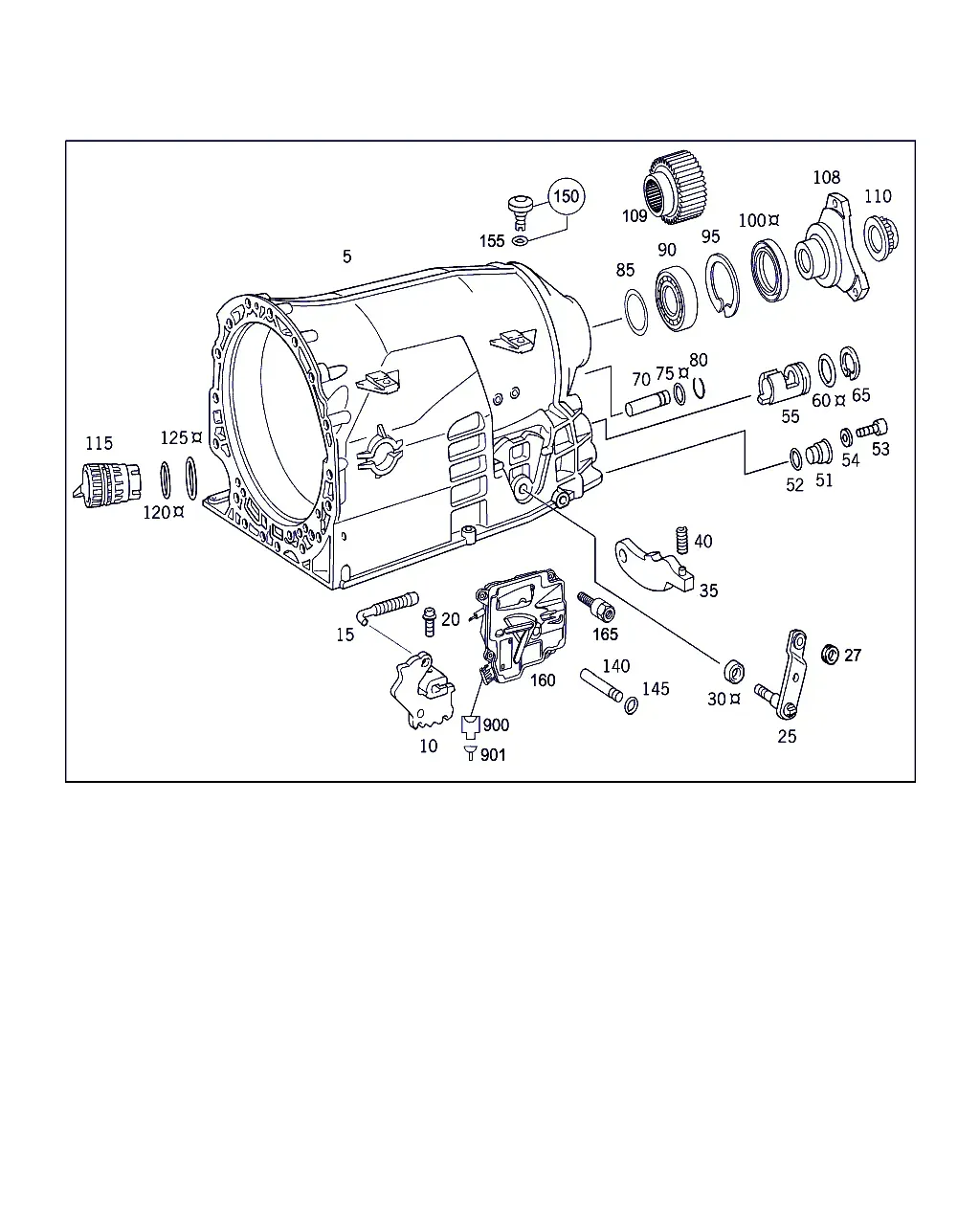 Transmission Case, Output Flange and Parking Lock diagram