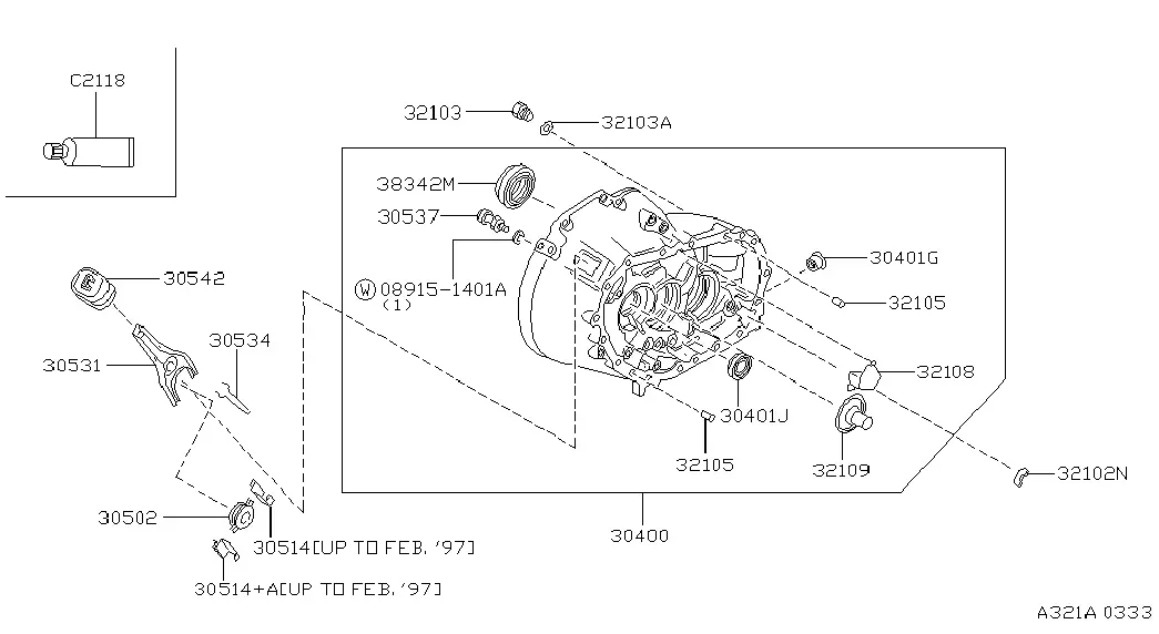 Gearbox Case and Clutch Release Mechanism diagram