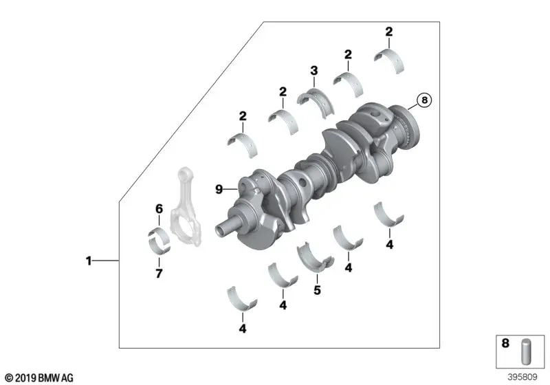 Crankshaft and Bearing Shells diagram