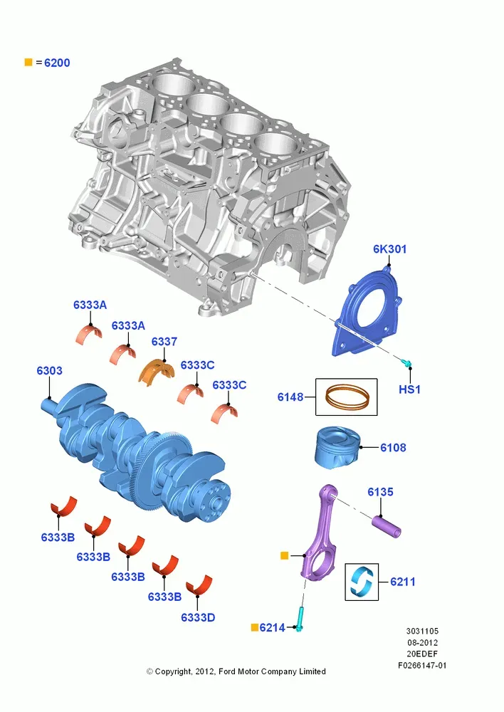 Crankshaft, Pistons and Bearings diagram