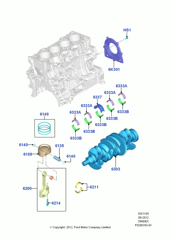 Crankshaft, Pistons and Bearings diagram